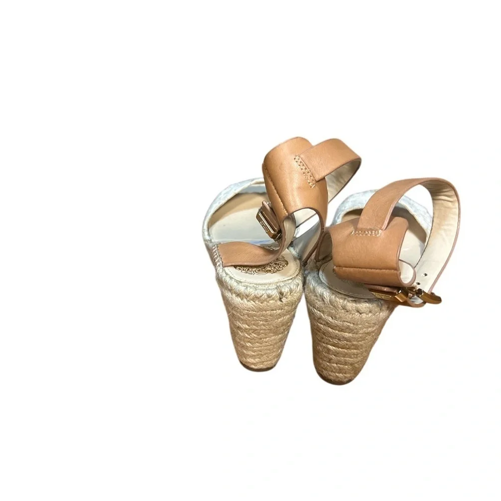 Vince Camuto Lace Espadrille Wedge Sandals Tan Beige 6.5 Ankle Strap New No Box